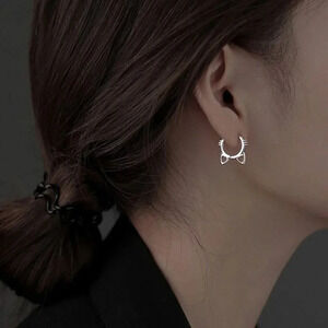 925 Sterling Silver Cat Huggie Earrings Cat Small Hoop Earrings Kitty Hoops